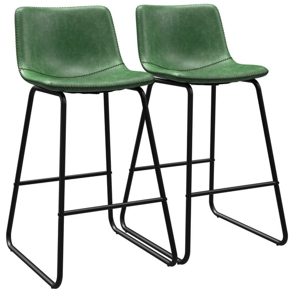 GIKPAL Bar Stools 26" Faux Leather Counter Height Barstools with Back Set of 2, Modern Counter Stools with Metal Legs and Footrest, Armless Chairs with Back for Kitchen Living Room Pub, Green