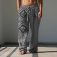 thumbnail image 2 of Men's Vintage Slub Linen Straight Leg Casual Pants With Casual Print Grey XXXL, 2 of 4