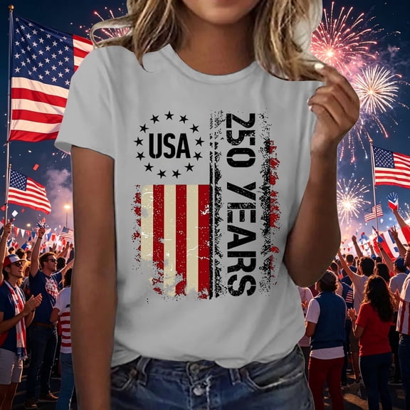 haizhen 4th of July Outfits for Women 250 Years Patriotic Shirts for Women 250th Anniversary USA Flag Shirt Womens Fourth of July Tshirts July 4th Going Out Tops Grey, XL