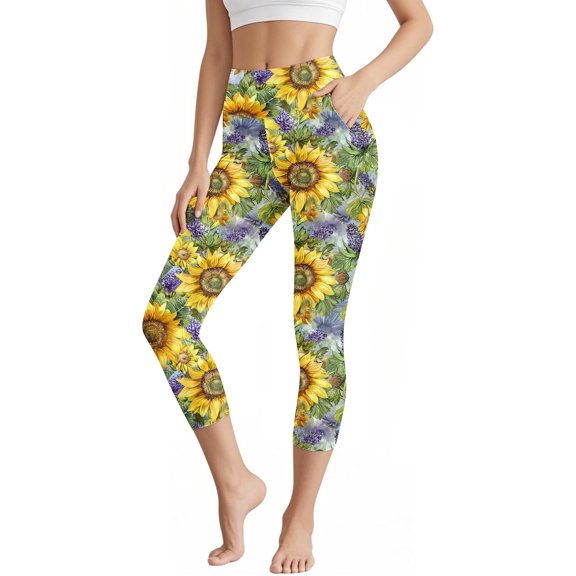 JUSLIO Womens High Elastic Slim with Pockets Workout Yoga Capris Leggings