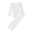 thumbnail image 3 of Jizyo Ensemble Thermique pour Filles Manches Longues Tenues de Danse Ballet Gym Col Rond Couche de Base avec Collants Legging Blanc S, 3 of 7