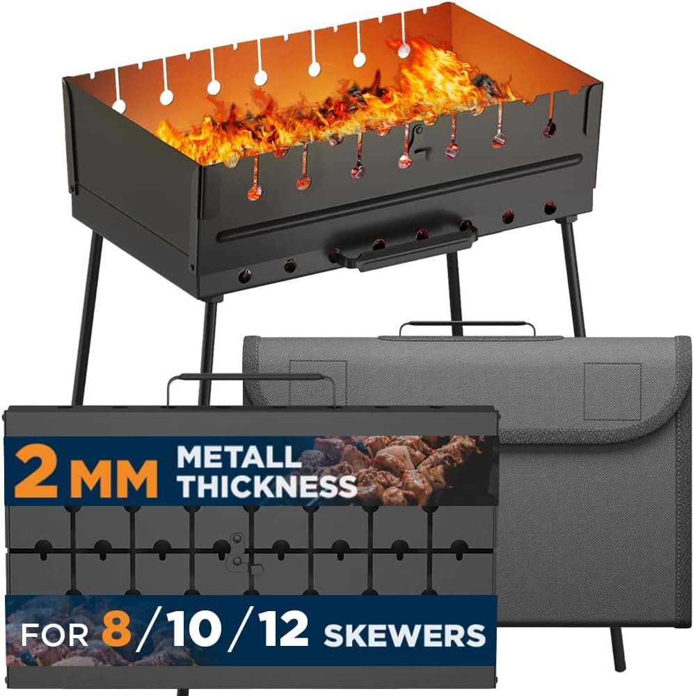 Charcoal Grill for 8 Skewers Portable Barbecue 16.9"×11.8"×23.6