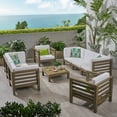 thumbnail image 2 of GDF Studio Cascada Outdoor Acacia Wood 8 Seater Sofa and Club Chair Set with Cushion, Gray and White, 2 of 14