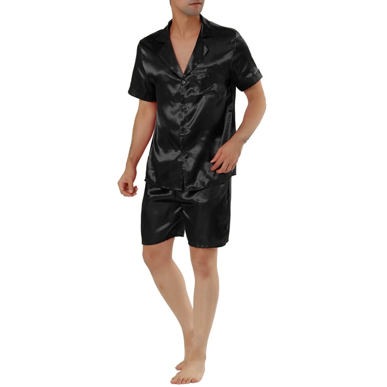 Mens black satin pajama set shop