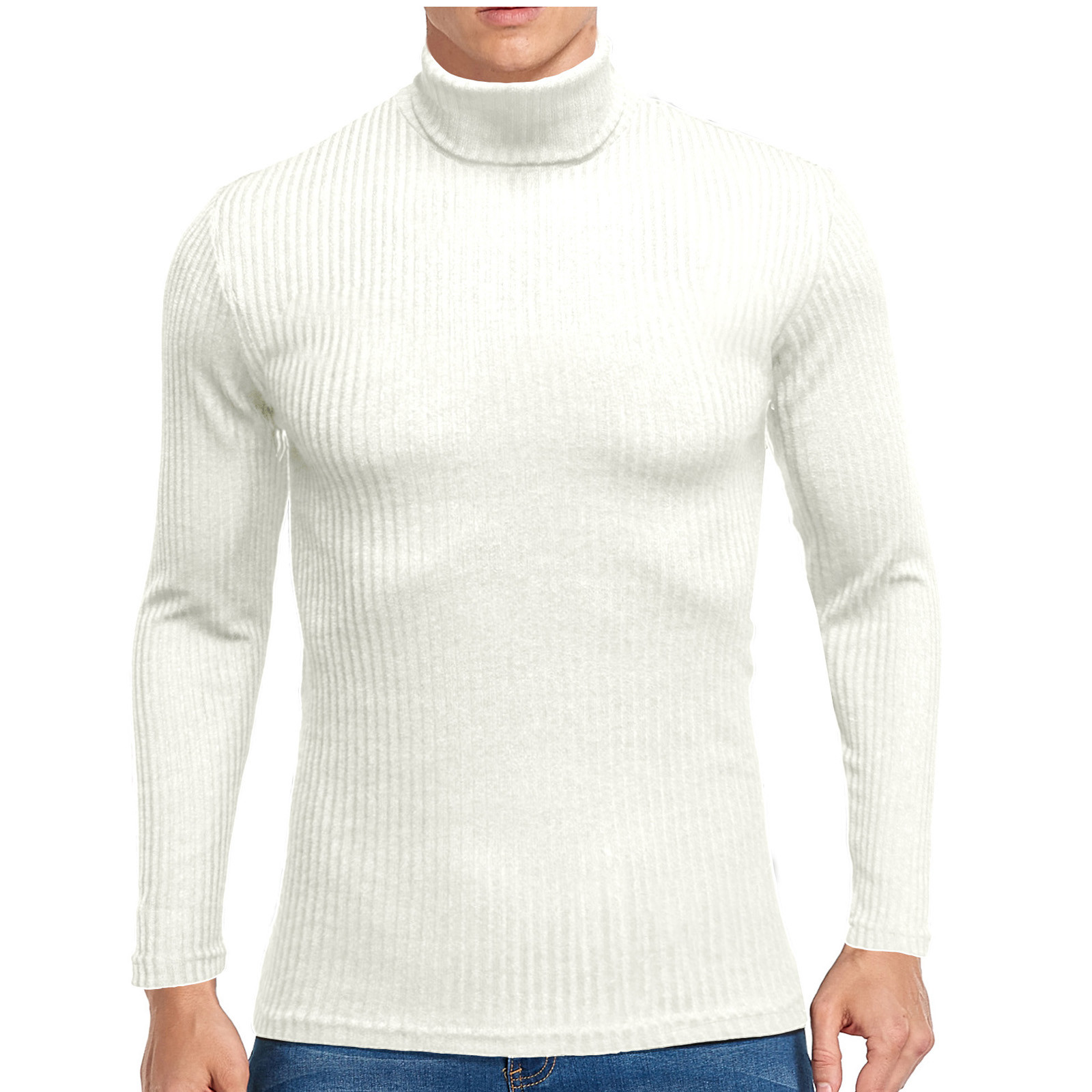 Men's Cotton Blend High Neck Turtleneck Sweater – Classic Fit Long Sleeve Pullover (XL, Solid)