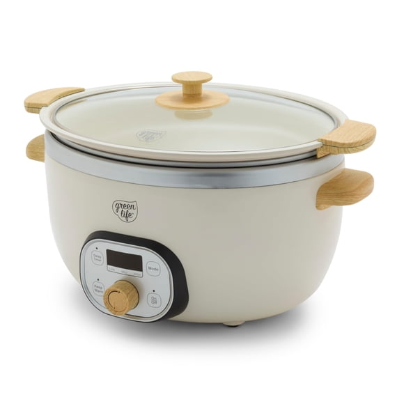 GreenLife - Olla de cocción lenta antiadherente de cerámica de 6 cuartos de galón, programable última intervensión de PFAS para comidas familiares, estufa de cocción para mantener el calor,