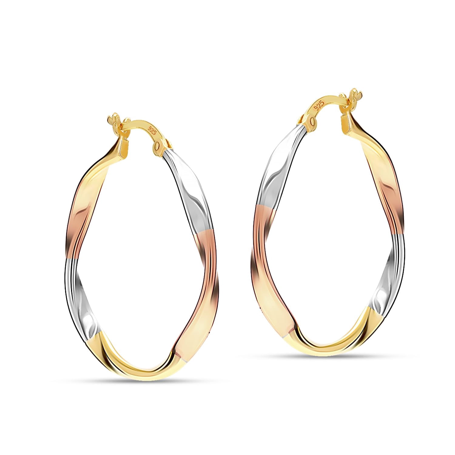 LeCalla 925 Sterling Silver Hoop Earrings for Women | Three-Tone Round Hoops