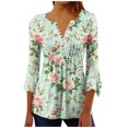 thumbnail image 2 of Womens 3/4 Sleeve Tops Print Casual Fashion T Shirt Button V Neck Blouse Tunic Tops, 2 of 7