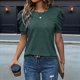 thumbnail image 2 of Suéter de Corta Abullonada para Mujer, Tops de y Verano 2025, Conjuntos de Punto, Camisa de Cuello Redondo, Blusas, Verde Tinta, Talla S, 2 of 4