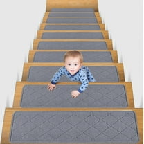 FAMTKT Stair Treads Non-Slip Carpet Mat Indoor Stair Runners for Wooden Steps, Antislip Household Staircase Striped Floor Mat, Absorbent Silent Staircase Carpet Adhesive Free Selfadhesive Stair Mat