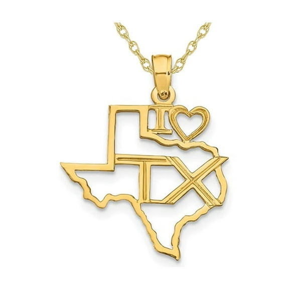 14K Yellow Gold Solid Texas State Charm Pendant Necklace with Chain