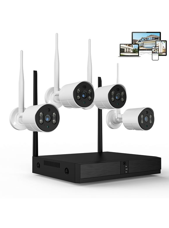 TOPVISION 4pcs Security Wired Camera System, 8CH 3MP NVR Home Security, 1080P IP Security Surveillance Cameras with Color Night Vision, IP66 Waterproof, for Indoor Outdoor, No HDD (Wireless Wi-Fi)
