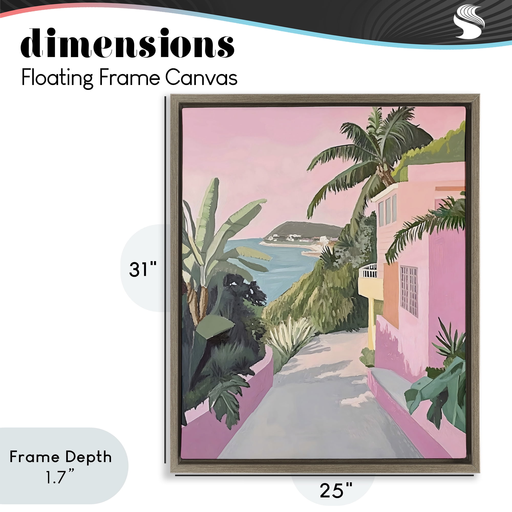 Stupell Industries Mediterranean Pink Coastal House Brown Framed Floater Canvas Wall Art, design by The Prints Vibe