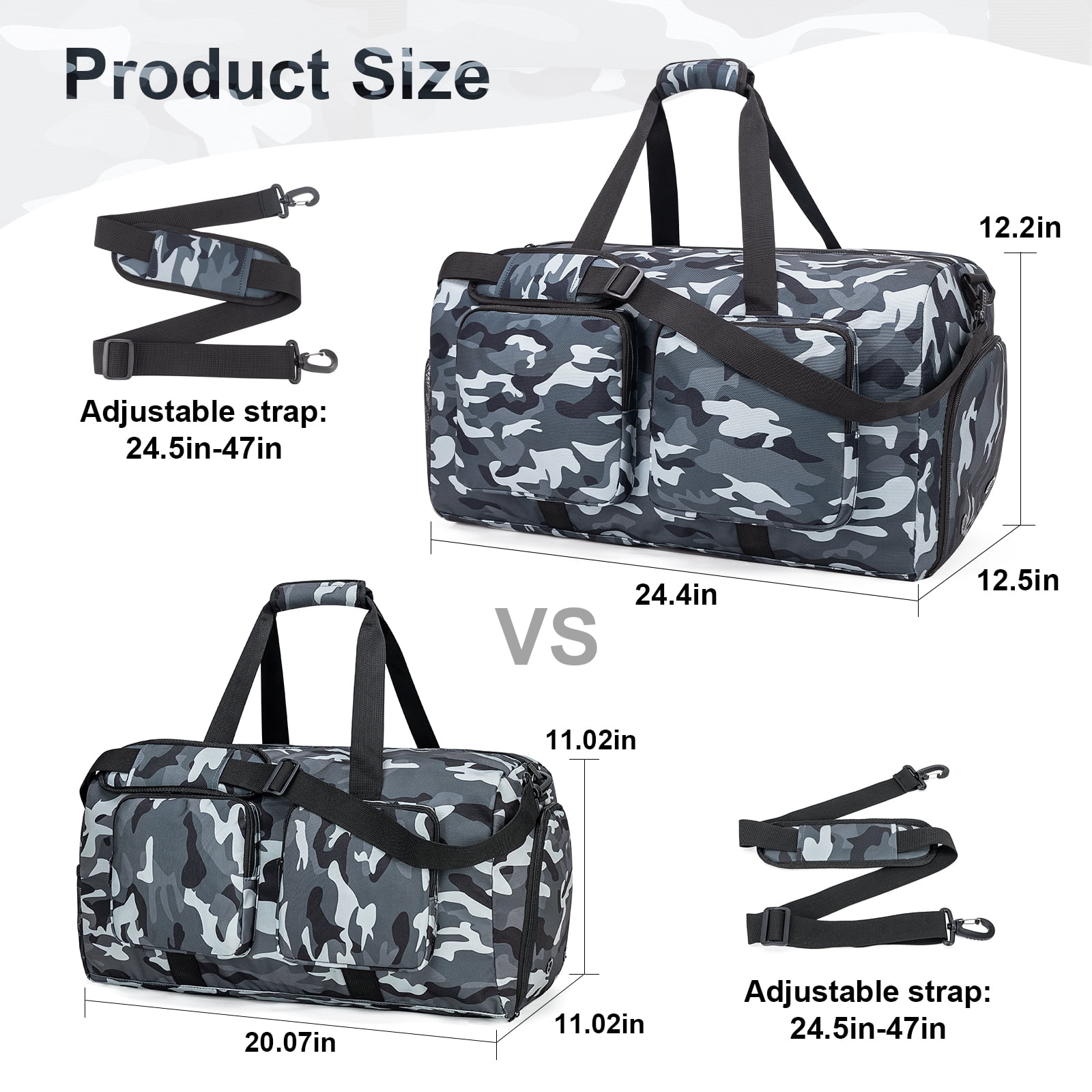 65L Duffle Bag with Shoes Compartment, Foldable Travel Duffel Bags for Men Women, Large Packable Travel Bag Water Repellent & Tear Resistant