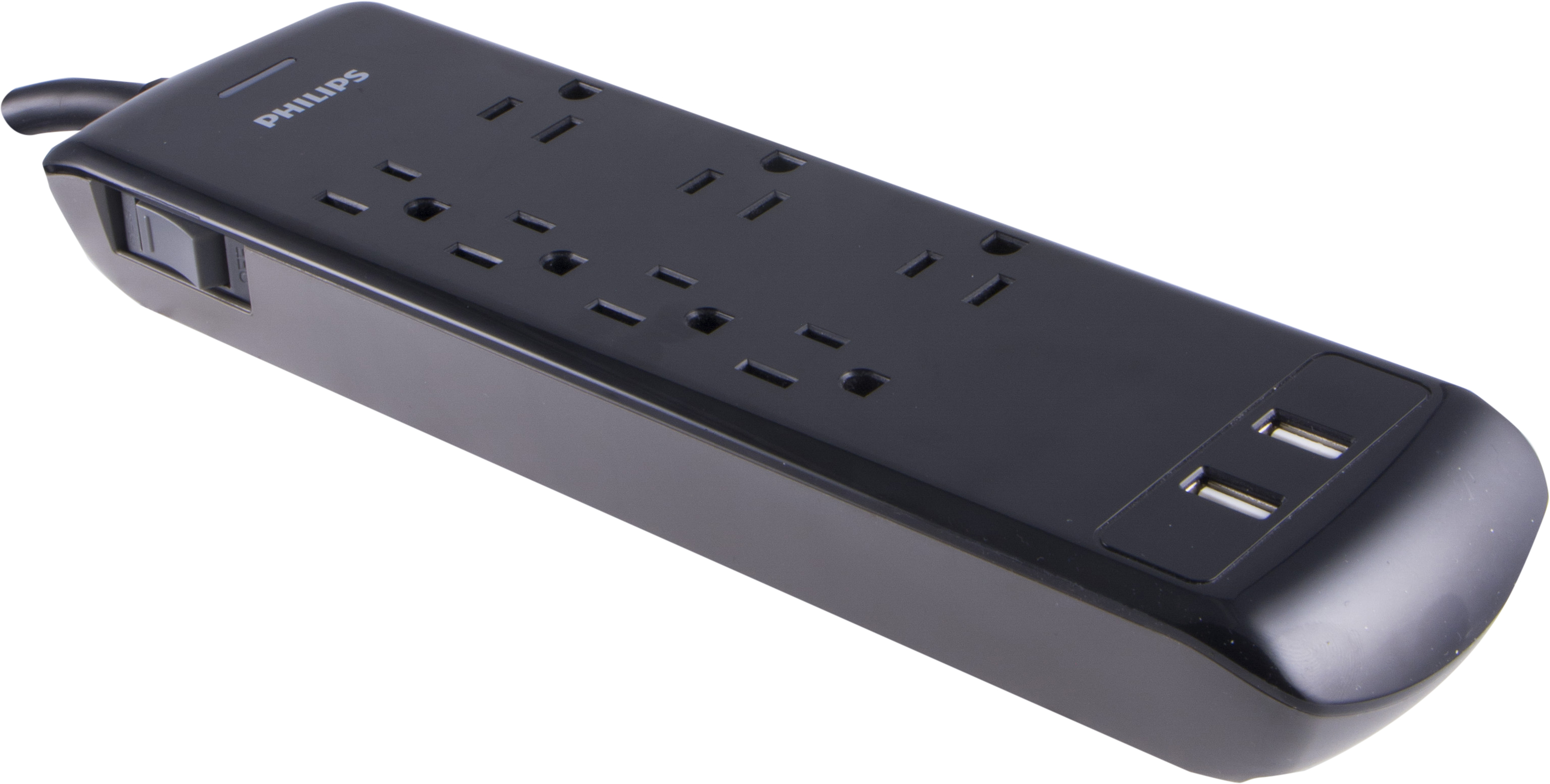 Philips Elite 7-Outlet Surge Protector with USB, 2 Ports, 2.4A, 1440J, 4ft Cord, Black