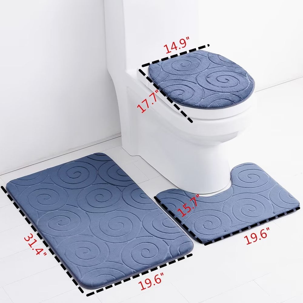 Nvzi -b Three-piece setLuxury Bathroom Rug Mat, Extra Soft and Absorbent Microfiber Bath Rugs, Non-Slip Plush Shaggy Bath Carpet, Machine Wash Dry, Bath Mats for Bathroom Floor,Navy blue