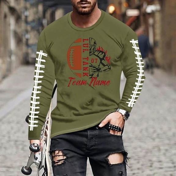 Tawop Mens Tshirt Crew Neck Long Sleeve Graphic Casual Army Green L