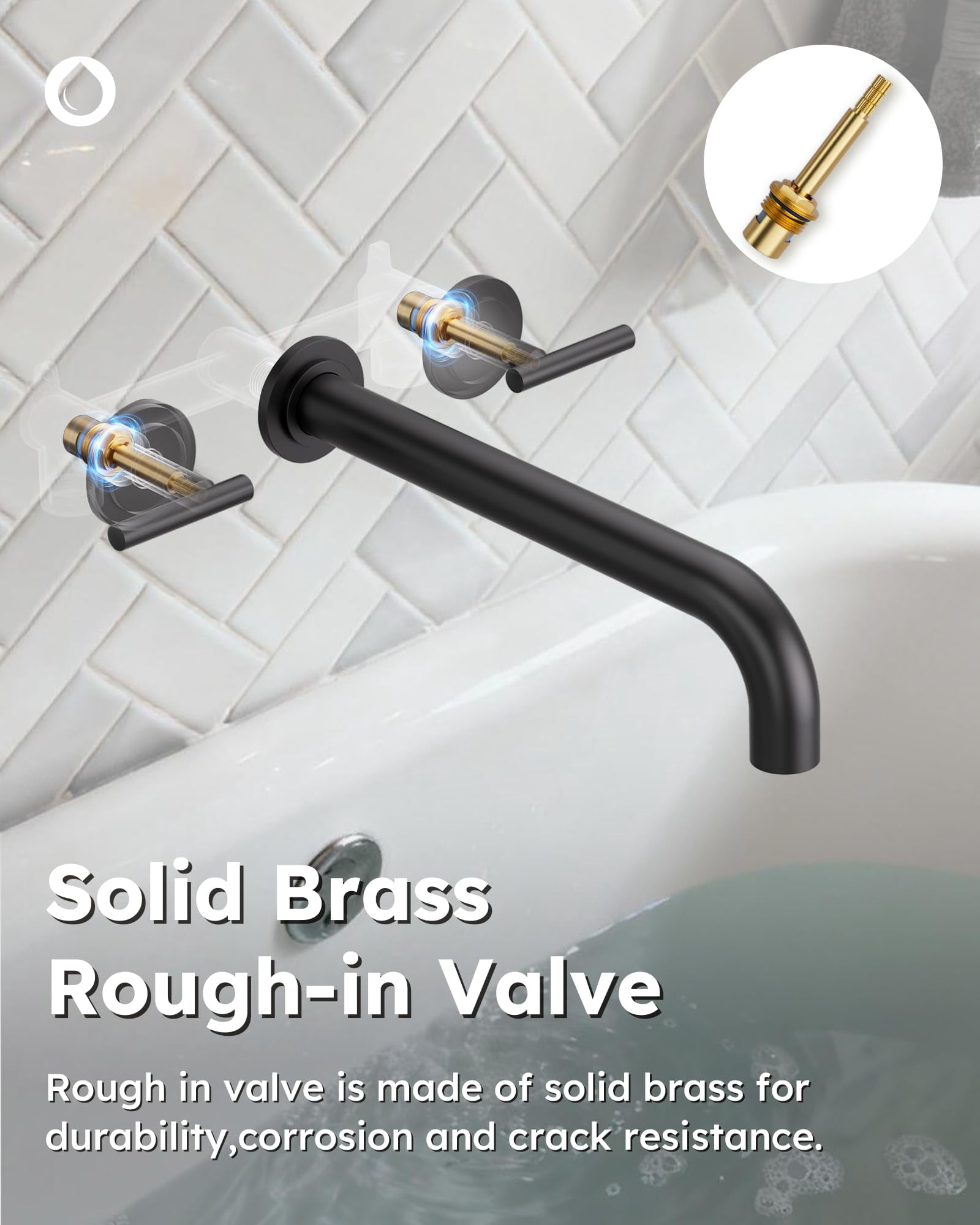Wall Mount Tub Filler Black Solid Brass Two Handles Long Spout Bathroom Bathtub Faucet