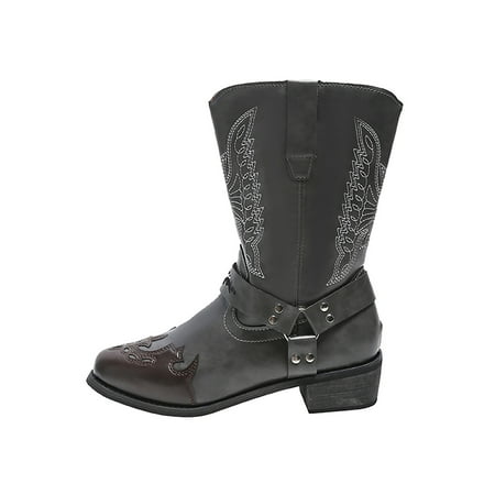 

Crocowalk Women s Western Cowboy Pointed Toe Boots Knee High Pull On Boots Black