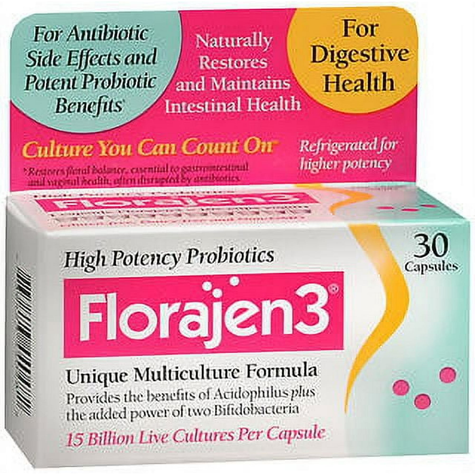 Florajen3 Digestion High Potency Refrigerated Probiotics Capsules, 30 Count