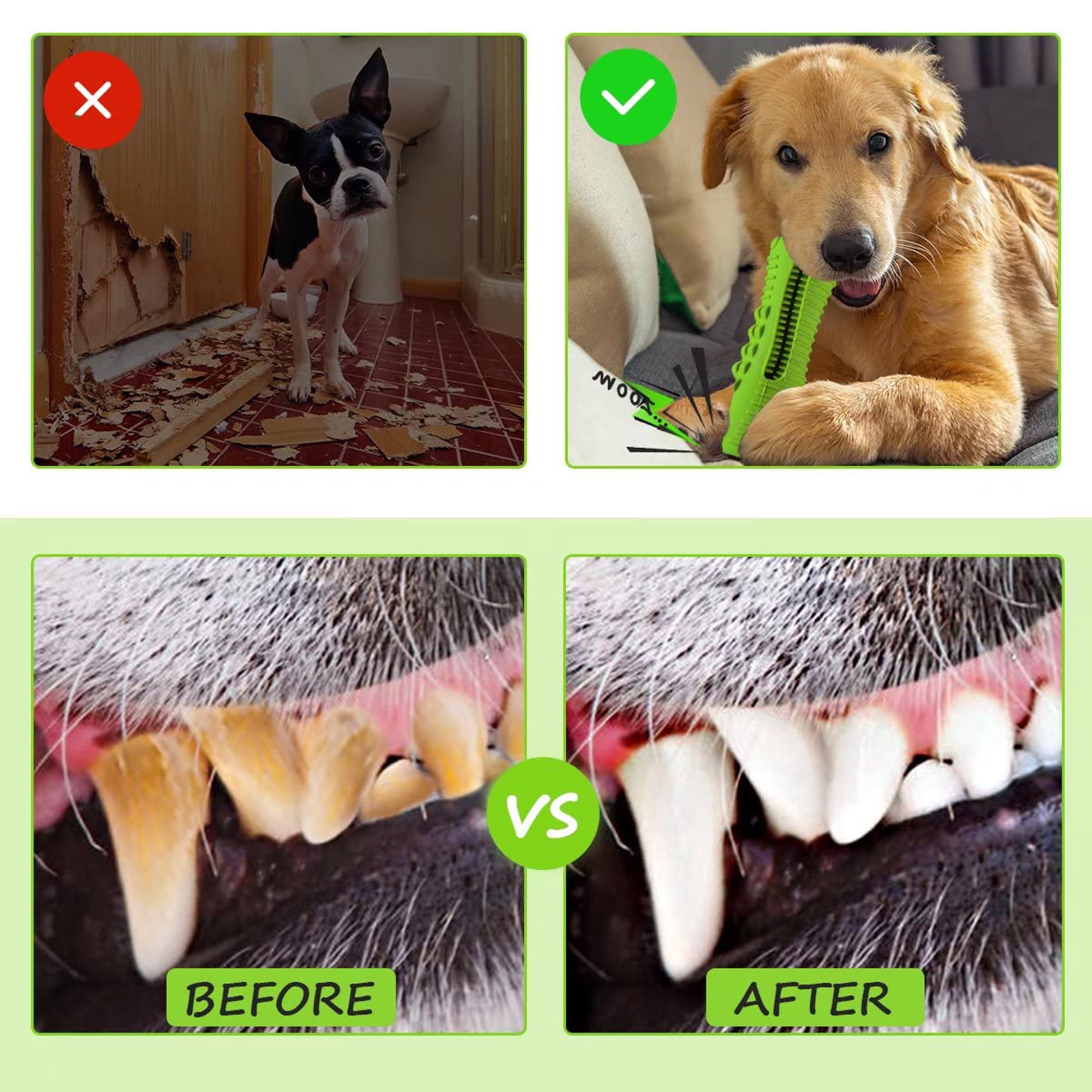 Dog Chew Toys for Aggressive Chewers, Indestructible Durable Rubber Chew Toy for Large Medium Breed Dogs, Interactive Squeaky Toothbrush Toy to Clean Teeth and Keep Them Busy, Grass Green