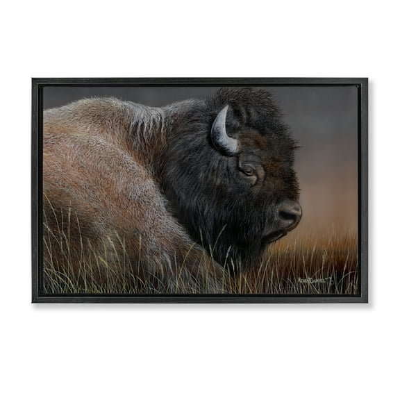 Stupell Industries Detailed Bison Close Up Animals Painting Black Floater Framed Canvas Art Print Wall Art, 25 x 17