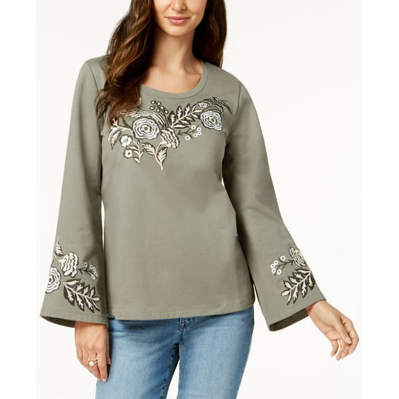 Style & Co Cotton Embroidered Sweatshirt Garden S
