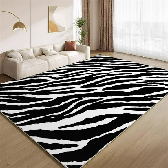 Animal Print Area Rugs, Black White Zebra Stripe Carpet, Washable Non Slip Low Pile Soft Rug for Living Room Bedroom Study Decor Mat 2ftx3ft