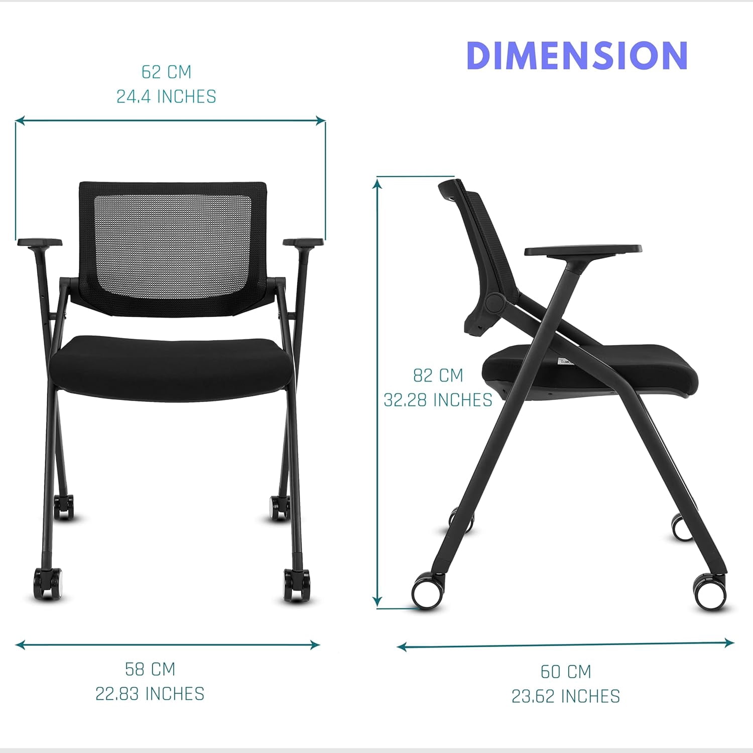 2 Pack Folding Office Chair Stackable Conference Room Chairs with Wheels and Padded Mesh Back Ergonomic for Reception Meeting