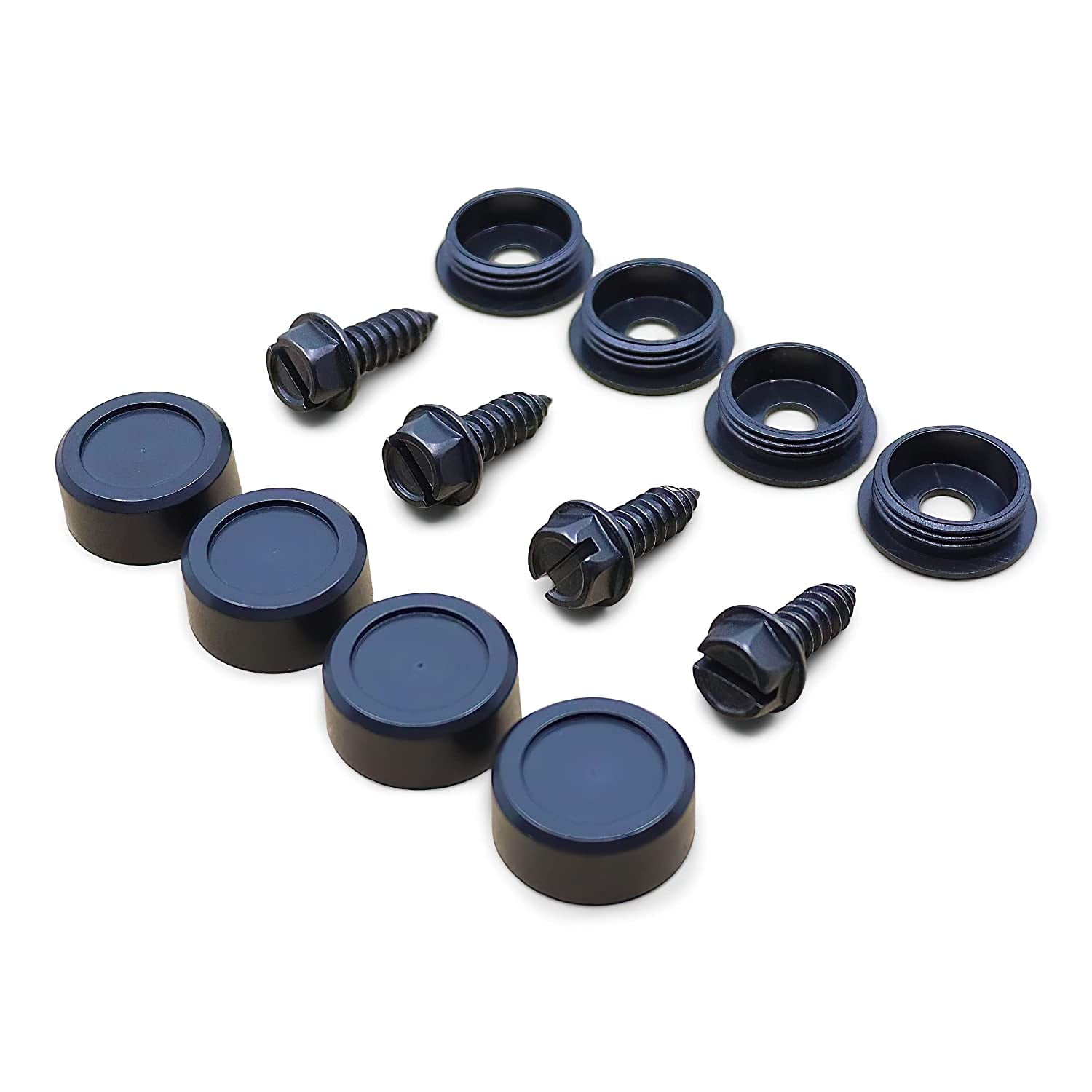 License Plate Screws and Caps Black, 12 Piece Fastener Kit with