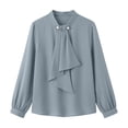 thumbnail image 4 of hoksml Women's Bow Neck Chiffon Blouse Puff Long Sleeve Elegant Loose Shirt for Office Business Daily Flowy, 4 of 5