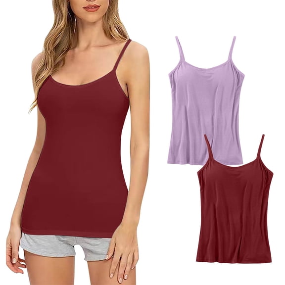 ShomPort Womens Camisoles Tops with Built in Padded Bra Basic Soft Spaghetti Straps Tank Tops 2 Pack
