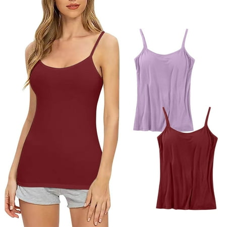 Mrat Lightly Padded Wireless Bra Women Camisole Built-In Bra Cup Strap Supportive Padded Tank Tops Layering Cami Undershirt for Yoga S-35 Red-A 3XL