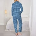 thumbnail image 5 of Kll Blue Gingham Print Women'S Long Sleeve Pajamas With Pants Sleepwear Loungewear 2 Set-Small, 5 of 9