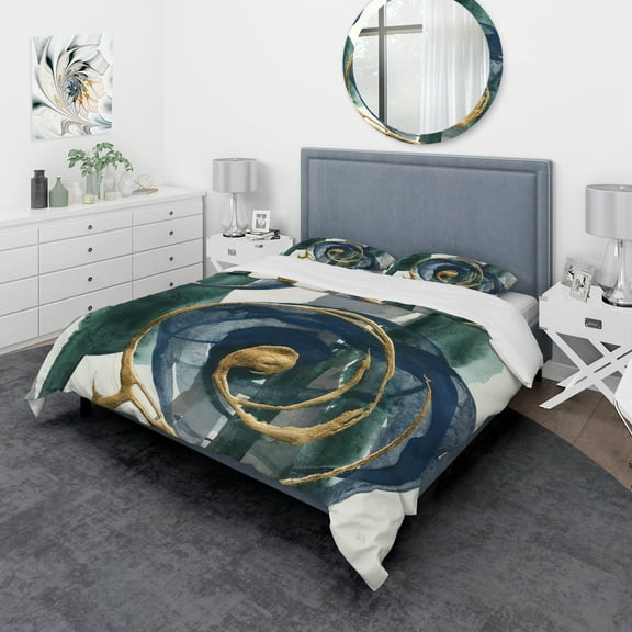 Designart 'Mettalic Indigo and Gold I' Geometric Duvet Cover Set