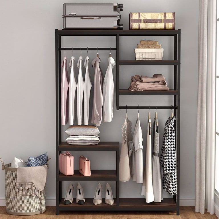 BYBLIGHT Brown Free-standing Closet Organizer Garment Rack with Double  Hanging Rod BB-U0028GX - The Home Depot