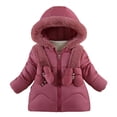 thumbnail image 2 of Girls' Fleece Lined Winter Jacket with Faux Fur Trim Hood, Thickened Cotton Coat Triple Layer Warmth, Windproof Mid-Length Outerwear for Cold Weather Protection Watermelon Red, 2 of 5