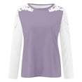 thumbnail image 4 of WREESH Womens Fashion T-Shirts Color Block Casual Round-Neck Lace Hollow Out Long Sleeve Pullover Slimming Blouse T-Shirt Tops Purple, 4 of 4