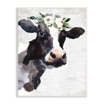 Stupell Industries Dairy Farm Cow Boho Floral Crown Charming Animal, 13 x 19, Design by Lettered and Lined