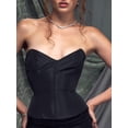 thumbnail image 2 of Women Elegant Slim Corset Tube Tops Solid Color Satin Low Cut Strapless Bustier Crop Tops Lingerie, 2 of 7