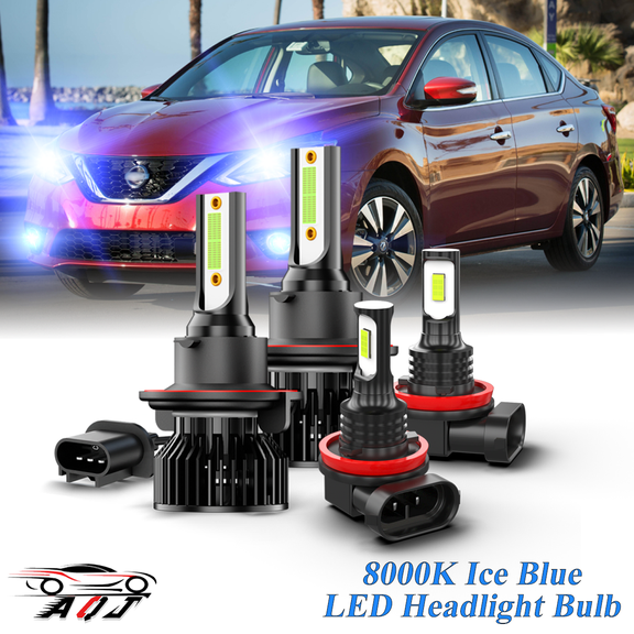 8000K Ice Blue LED Bulb for Nissan Sentra 2004-2012 High-Low Beam Headlight Foglight Bulbs Combo Pack of 4