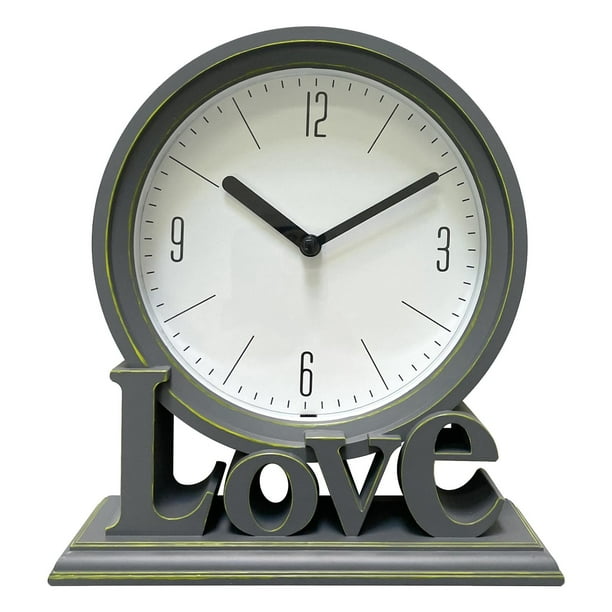 Reloj de mesa geométrico decorativo con números arábigos, silencioso y redondo. Gris
