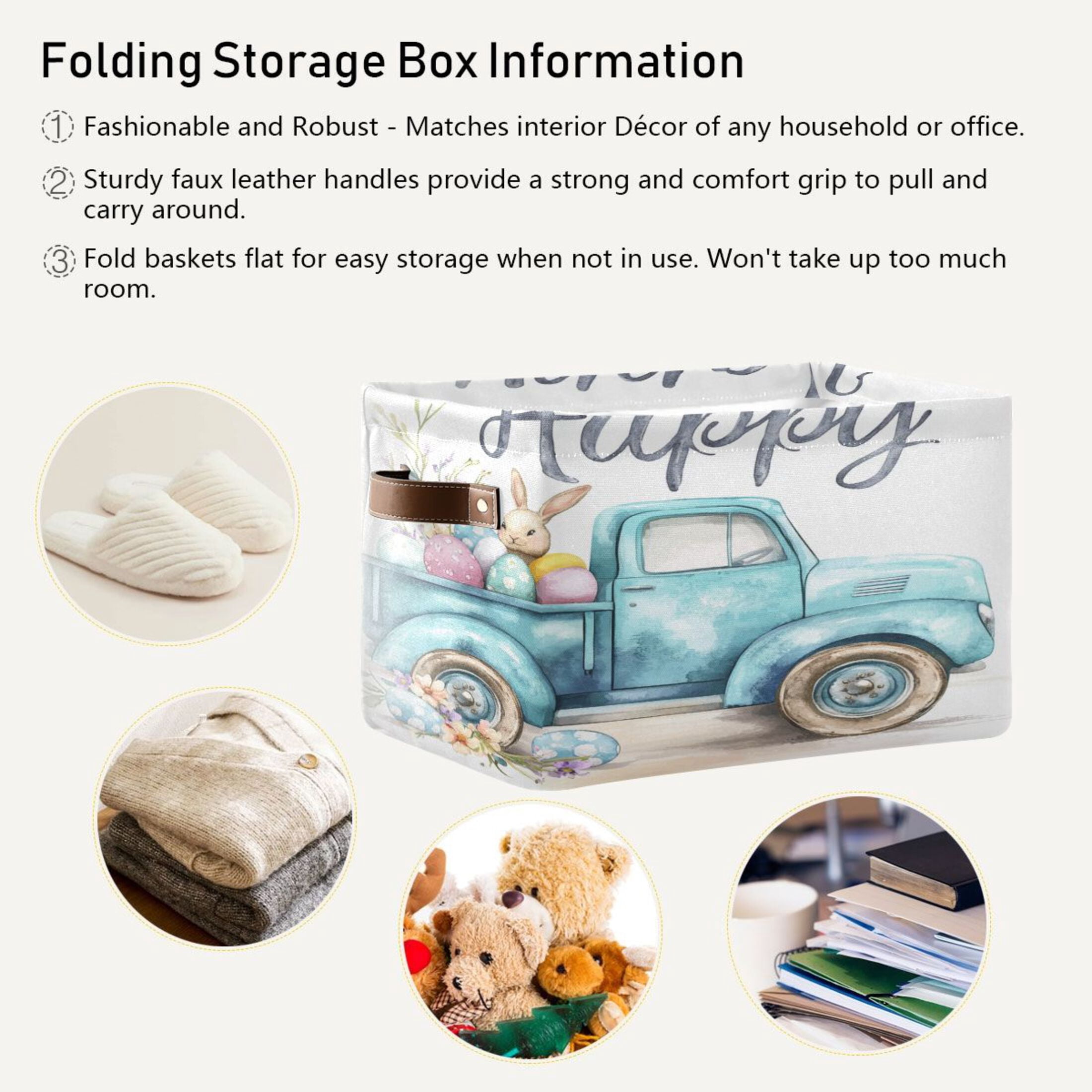 Square Storage Basket 14.2*10.2*8.3 Inch One Sizex2 Shelf Basket Open Home Storage Bins Bedroom Storage Basket Closet Storage Stylish Decor Cute Easter Bunny