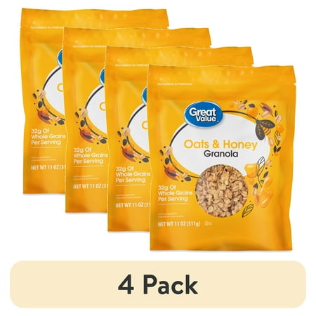 (4 pack) Great Value Oats & Honey Granola, 11 oz