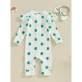 thumbnail image 4 of Suealasg Baby Boys Girls 2pcs Irish Festivals Outfits 3M 6M 12M Newborn Long Sleeve Shamrock Print Jumpsuit +Bow Headband Casual Spring Saint Patrick's Day Clothing for Infant Girls, 4 of 8