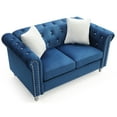 thumbnail image 5 of HomeStock Coastal Cottage Loveseat, 60" x 34" x 30" Jeweled Tufted Micro Suede with Pocketed Coil Seats for Comfort-Color:Navy blue, 5 of 5