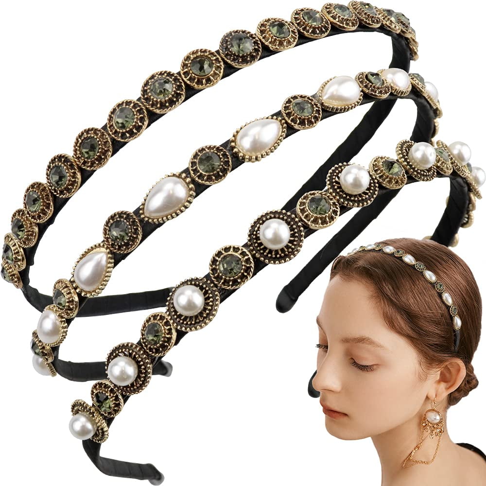 Black Pearls and Rhinestones Decorated Top knotted headband Hair hoop Women Hair Accessory Pearls Headband Wide Thick Headband