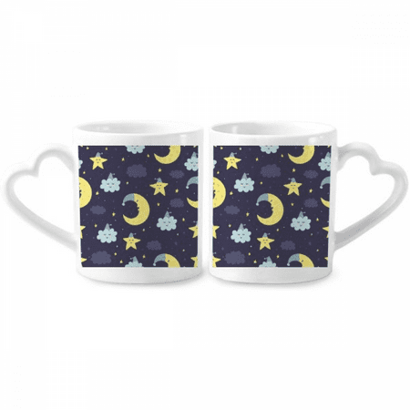 

Cartoon Moon Night Personification Pattern Couple Porcelain Mug Set Cerac Lover Cup Heart Handle