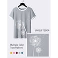 thumbnail image 5 of ZXSXSY Women Dandelion Floral Print Color Block Round Neck Short Sleeve Top, 5 of 6