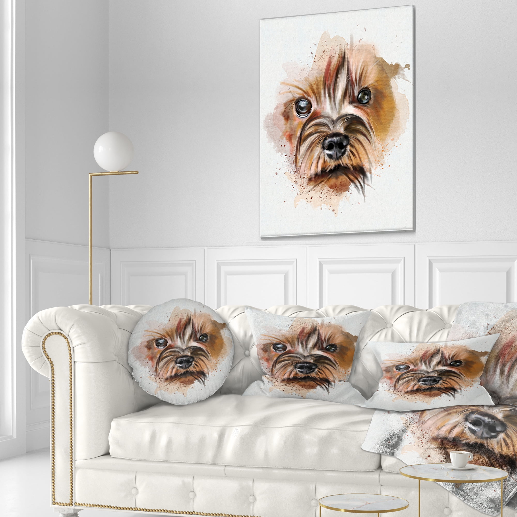 Designart Brown Funny Watercolor Dog - Animal Throw Pillow - 12x20